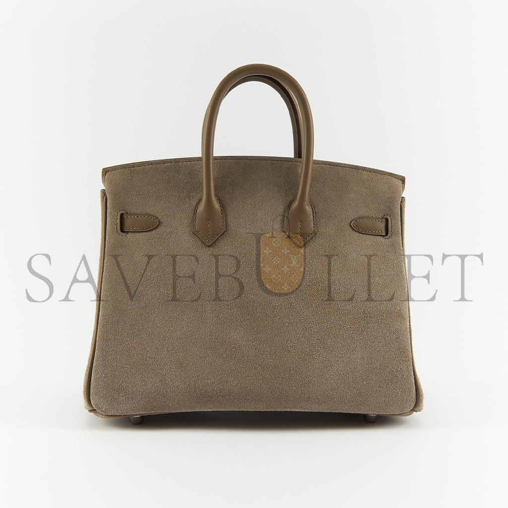 HERMÈS BIRKIN 25 CHAMOIS ELEPHANT GREY SILVER BUCKLE H028369CC15 (25*20*13cm)